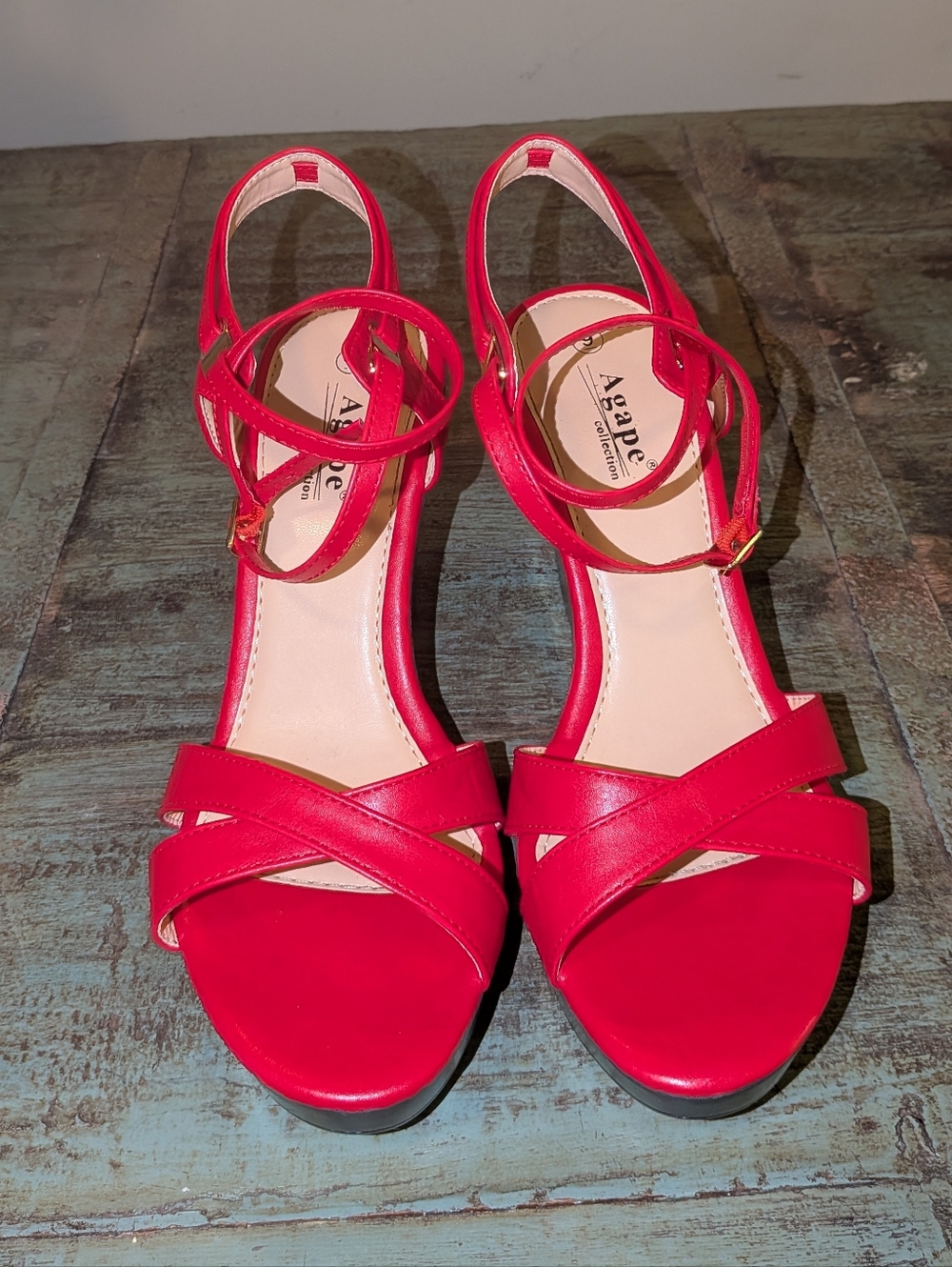 Red Strappy Wedge Sandals